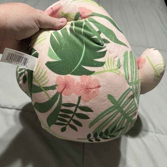 MTY International Light Pink Green Floral Tropical 14" Sitting Plush Duck Toy - Picture 5 of 7